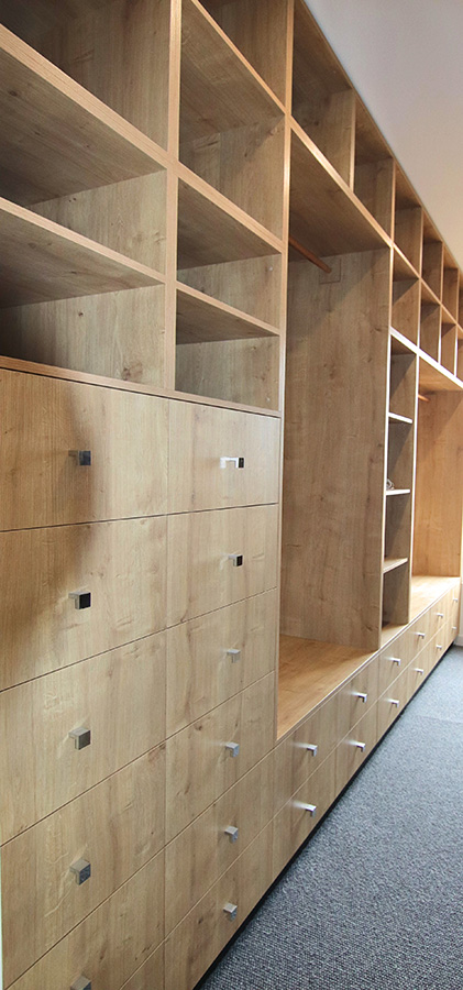 Timber drawers in a walk in robe