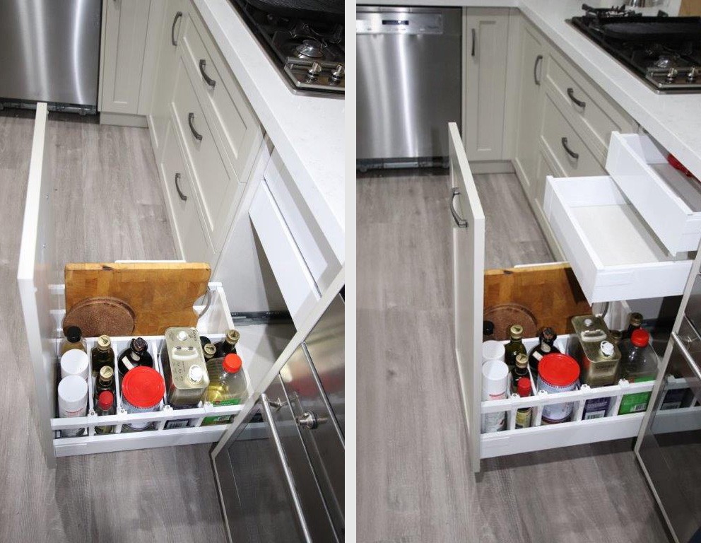 Kitchen drawer with adjustable inner drawer heights for oils, herbs and spices