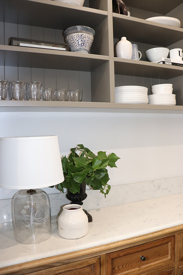 Open shelving detail in a custom kitchen