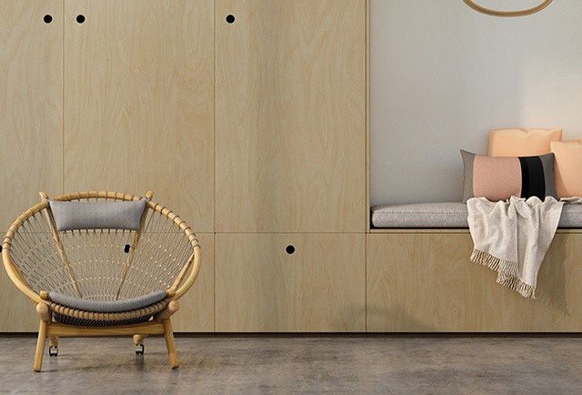 Raw birchply living room joinery in a modern home