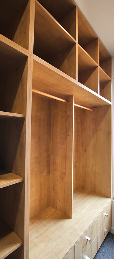 Walk in robe with hanging space and open shelving