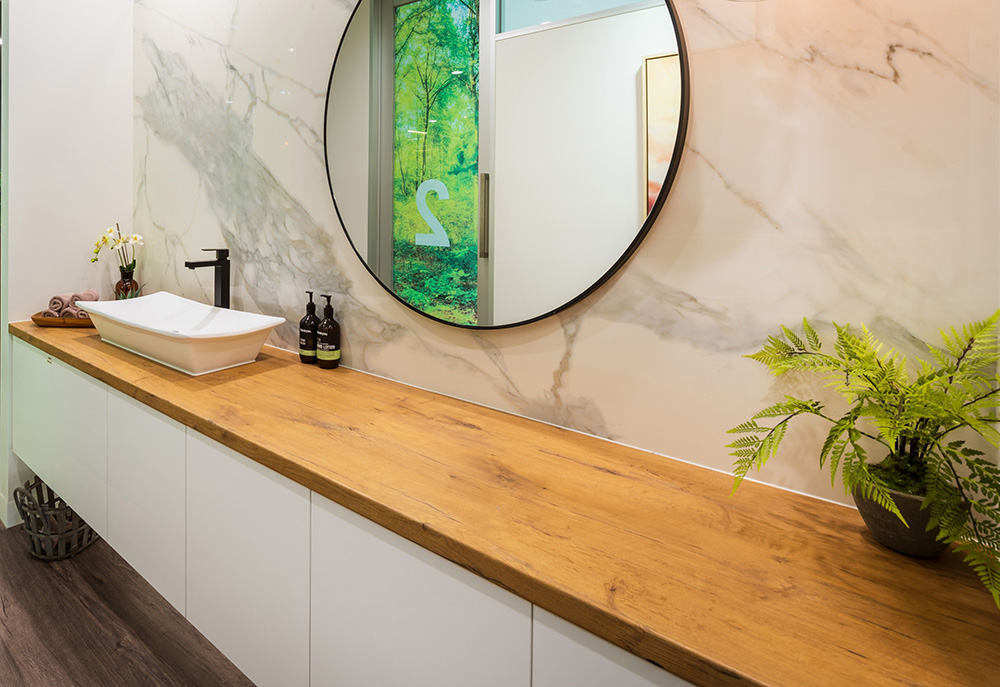 Timber top bathroom vanity