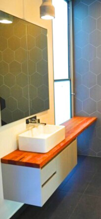 Wall hung modern vanity with compact storage
