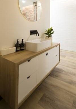 Timber frame vanity with natural grain finish