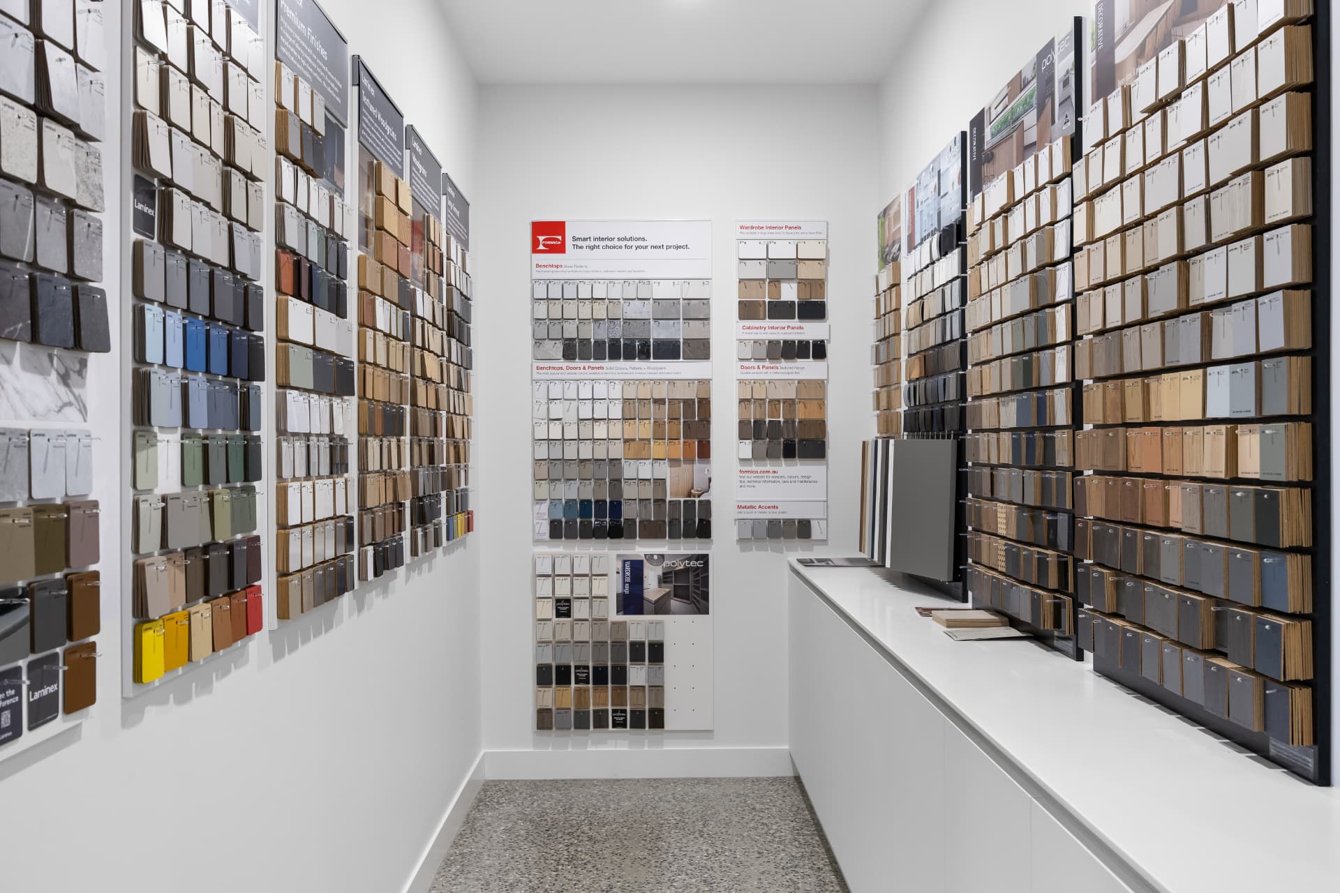 Colour and finish sample walls in the Complete Style Joinery selections room