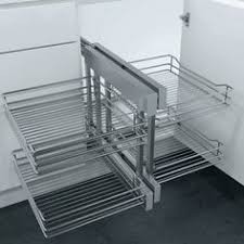 Chrome wire corner basket pull out unit for a base kitchen cabinet
