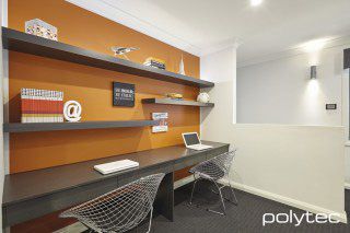 Polytec benchtop 50mm profile detail for entertainment cabinetry