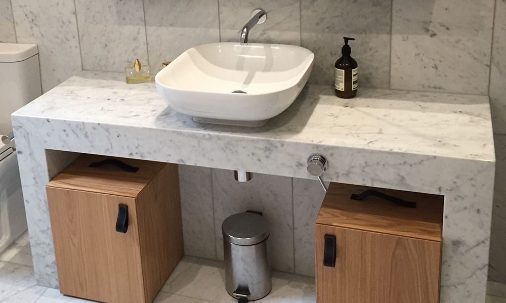 Stone and timber bathroom vanity